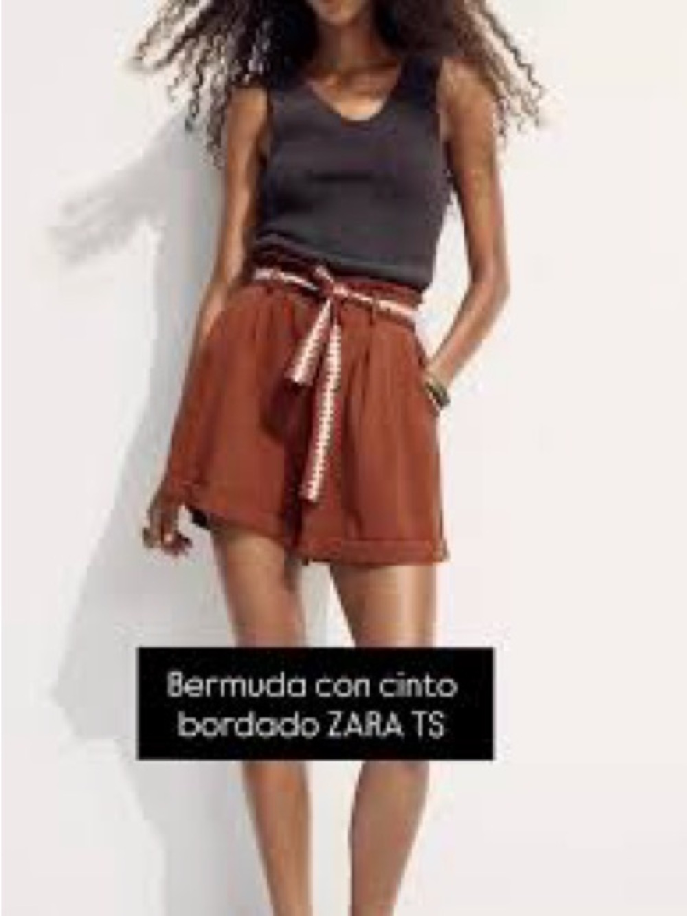ZARA High-Waisted Bermuda Paperbag Shorts with Belt – Rust